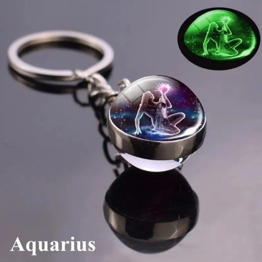 Aquarius Constellation Luminous Keychain, Glass Ball Pendant, Zodiac Keychain